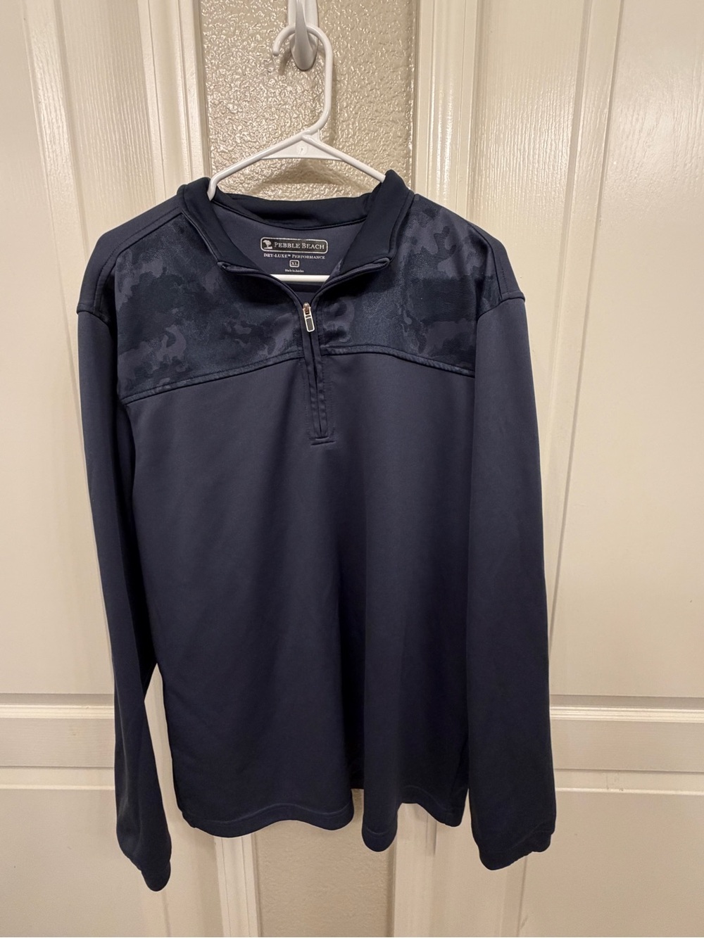 Pebble Beach Navy Quarter-Zip Pullover with Subtle Camo Yoke